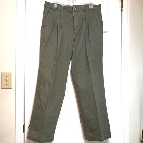 VTG Duck Head Vintage Pleat Front Khaki Chino Pants, Olive, 36x29, 100% Cotton - Picture 1 of 7